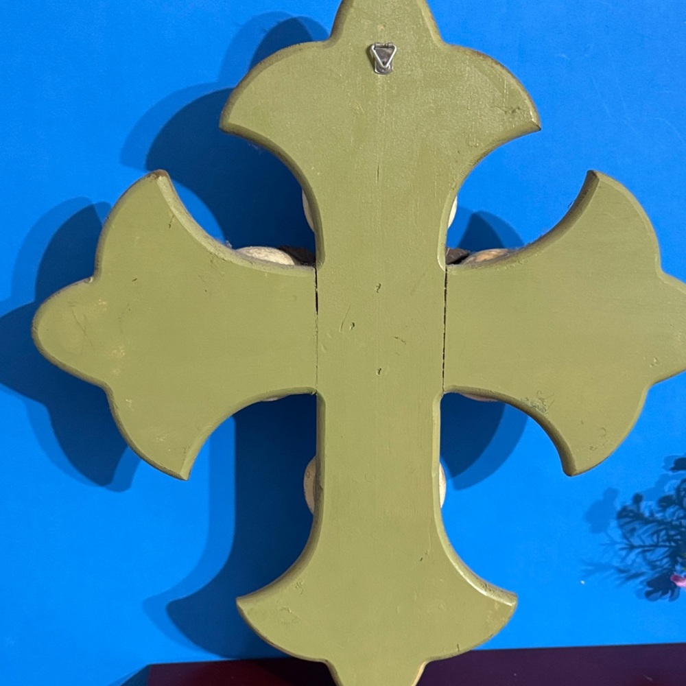 Rustic Green and Brown Wall Cross Decor - Picture 3 of 10